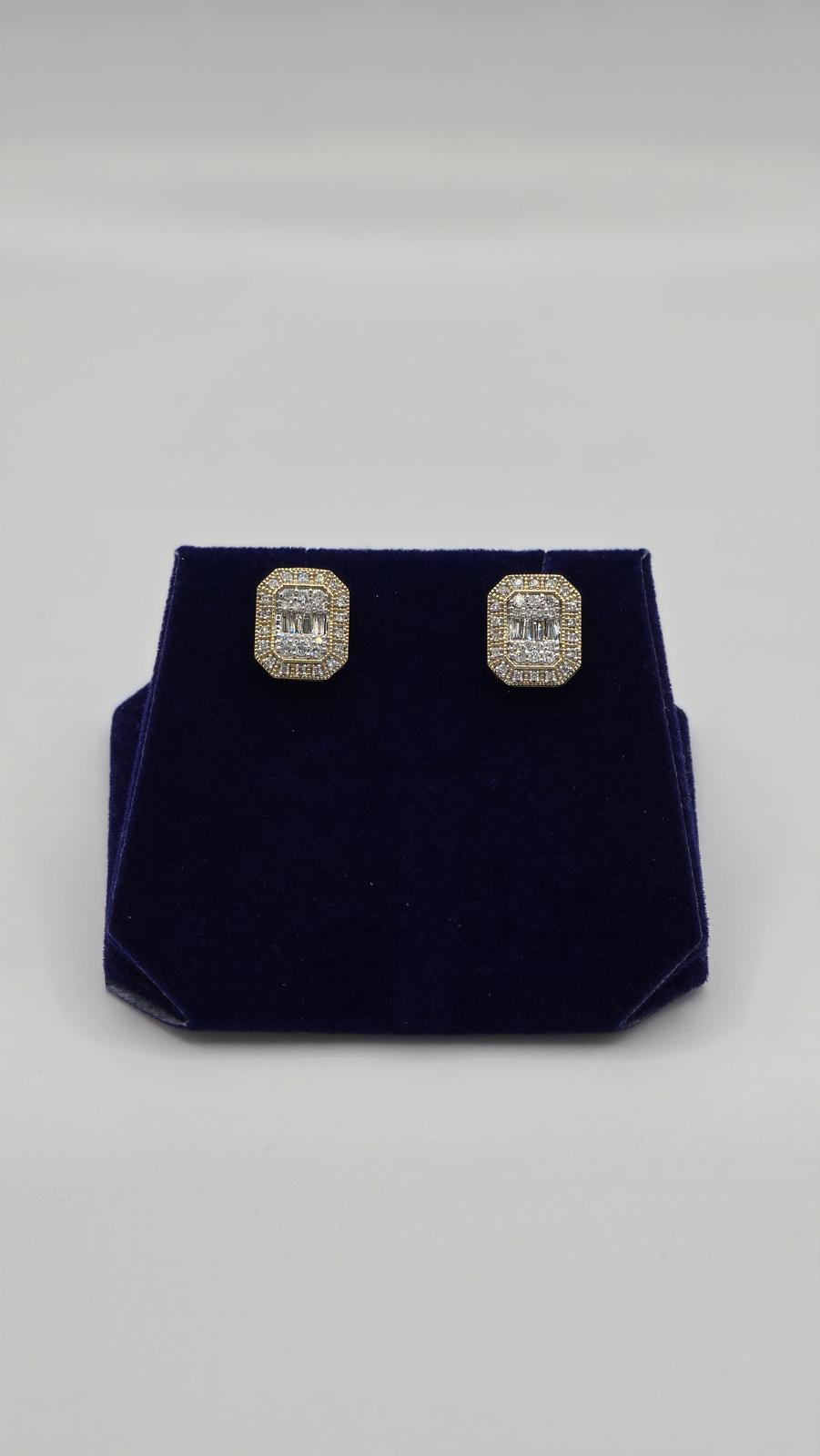 0.5 CTW Natural Diamond Emerald Baguette-Halo Studs (10K Yellow Gold) - Image 2