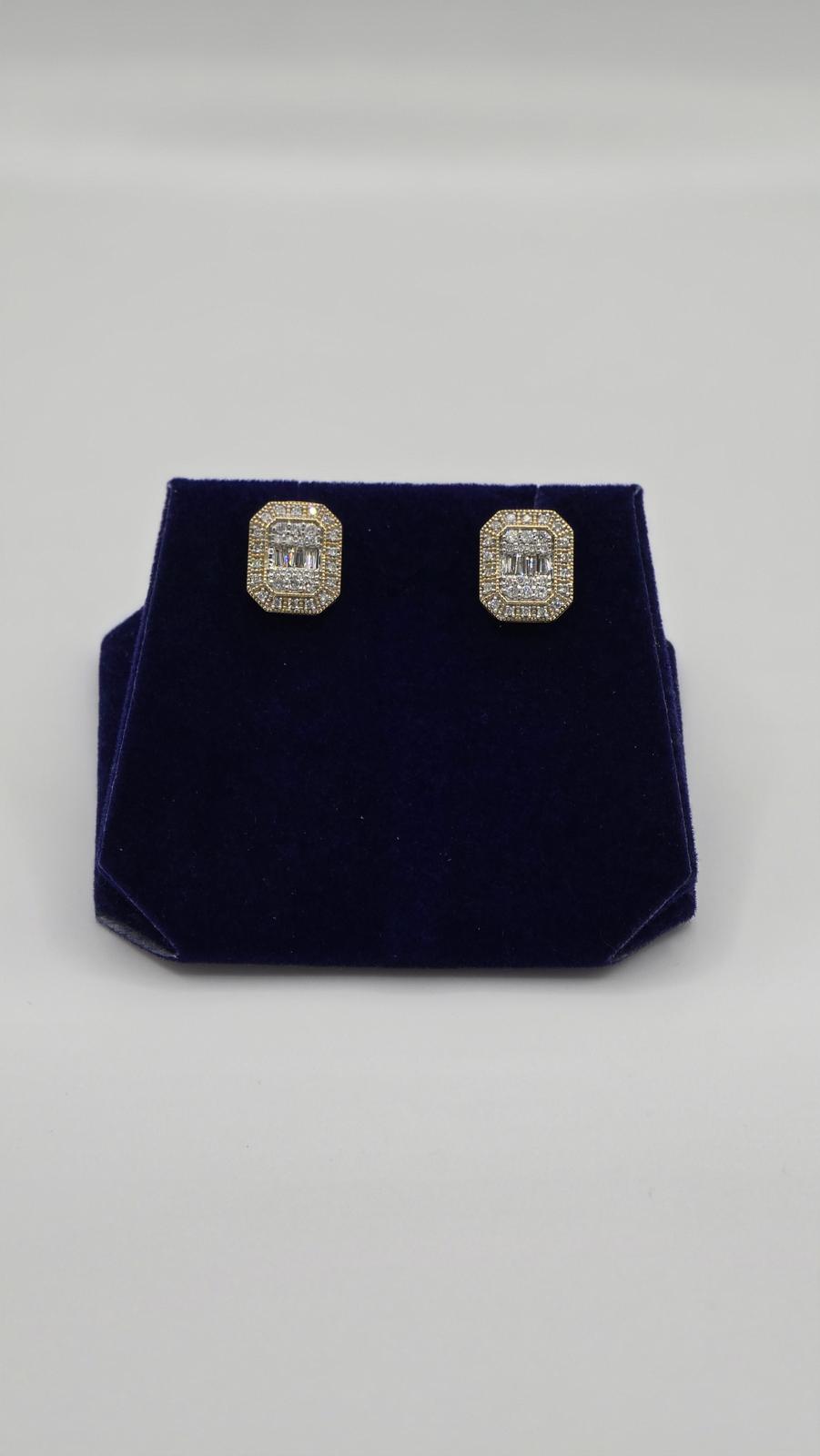 0.5 CTW Natural Diamond Emerald Baguette-Halo Studs (10K Yellow Gold) - Image 3