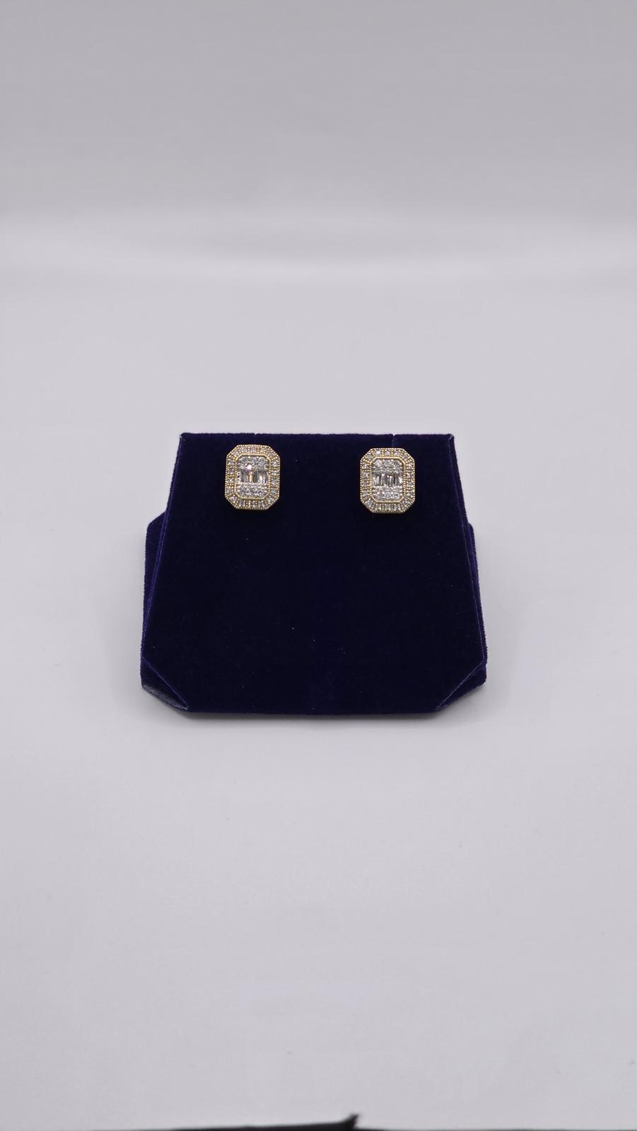 0.5 CTW Natural Diamond Emerald Baguette-Halo Studs (10K Yellow Gold) - Image 4