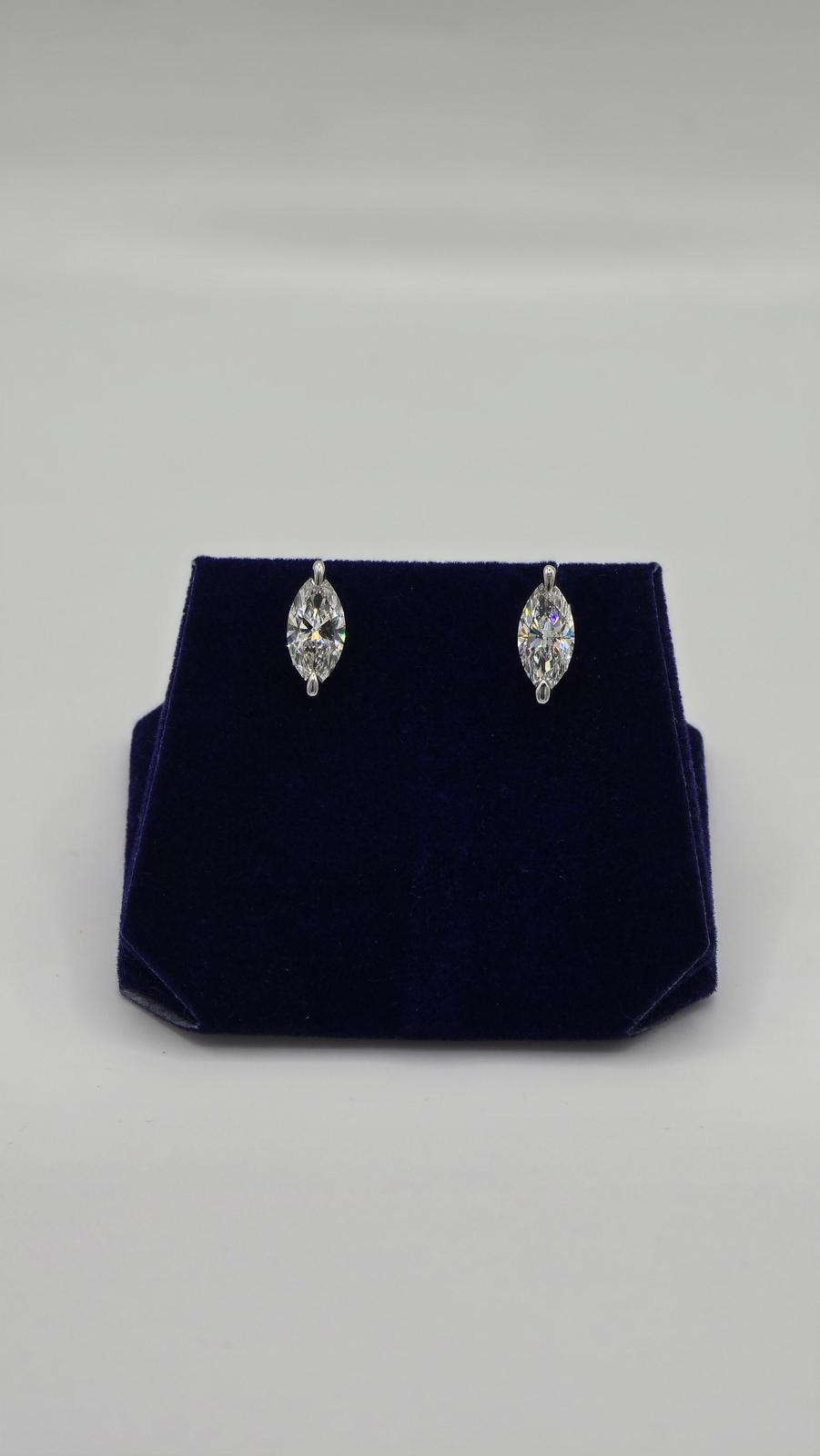 3.11 CTW Lab-Grown Diamond Marquise Solitaire Studs (14K White Gold)