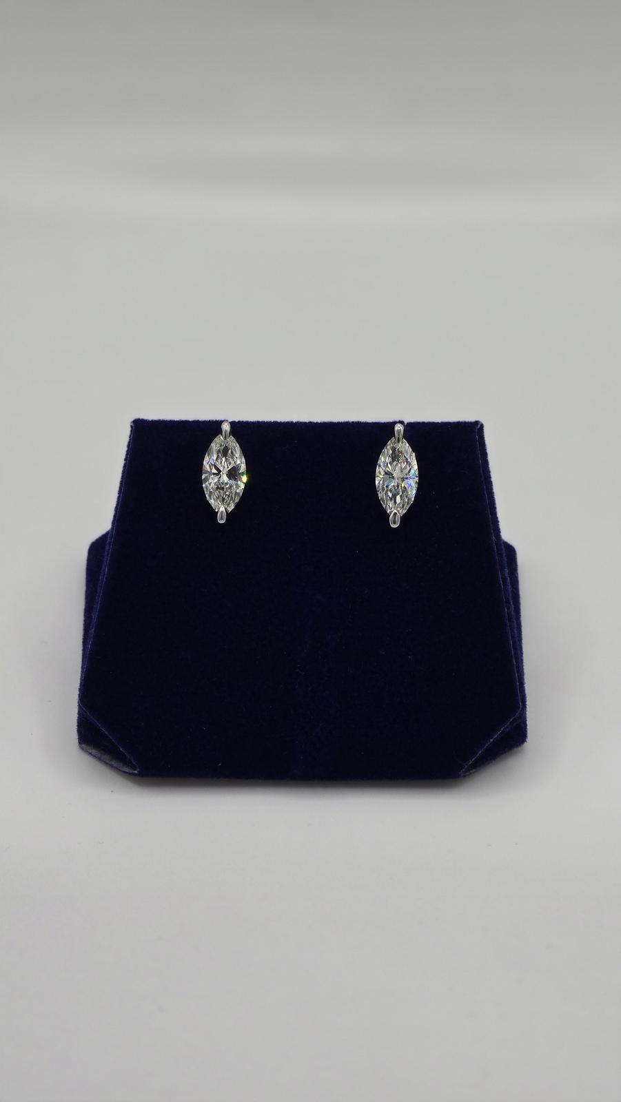 3.11 CTW Lab-Grown Diamond Marquise Solitaire Studs (14K White Gold) - Image 2
