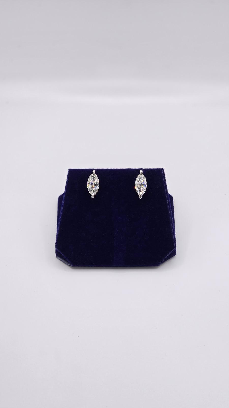 3.11 CTW Lab-Grown Diamond Marquise Solitaire Studs (14K White Gold) - Image 3