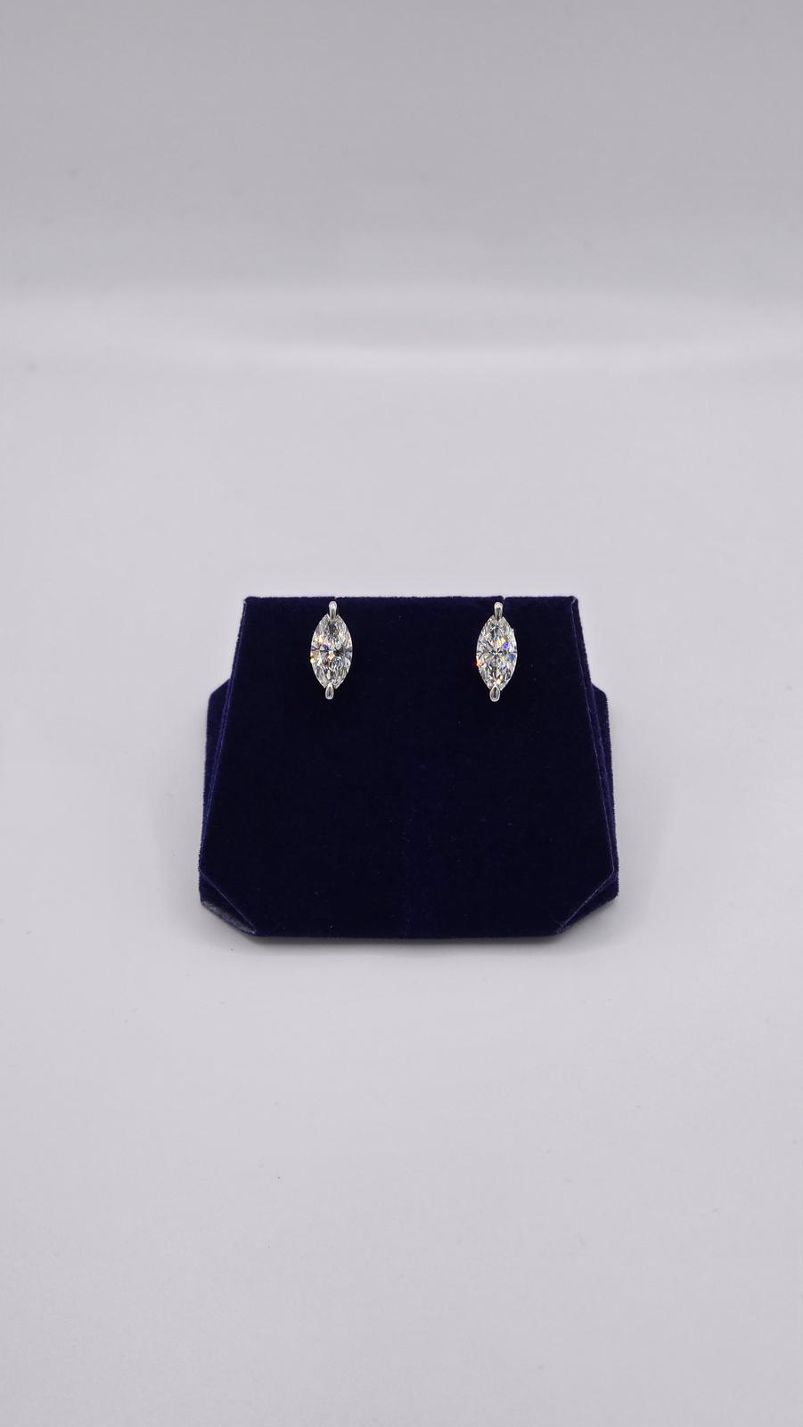 3.11 CTW Lab-Grown Diamond Marquise Solitaire Studs (14K White Gold) - Image 4