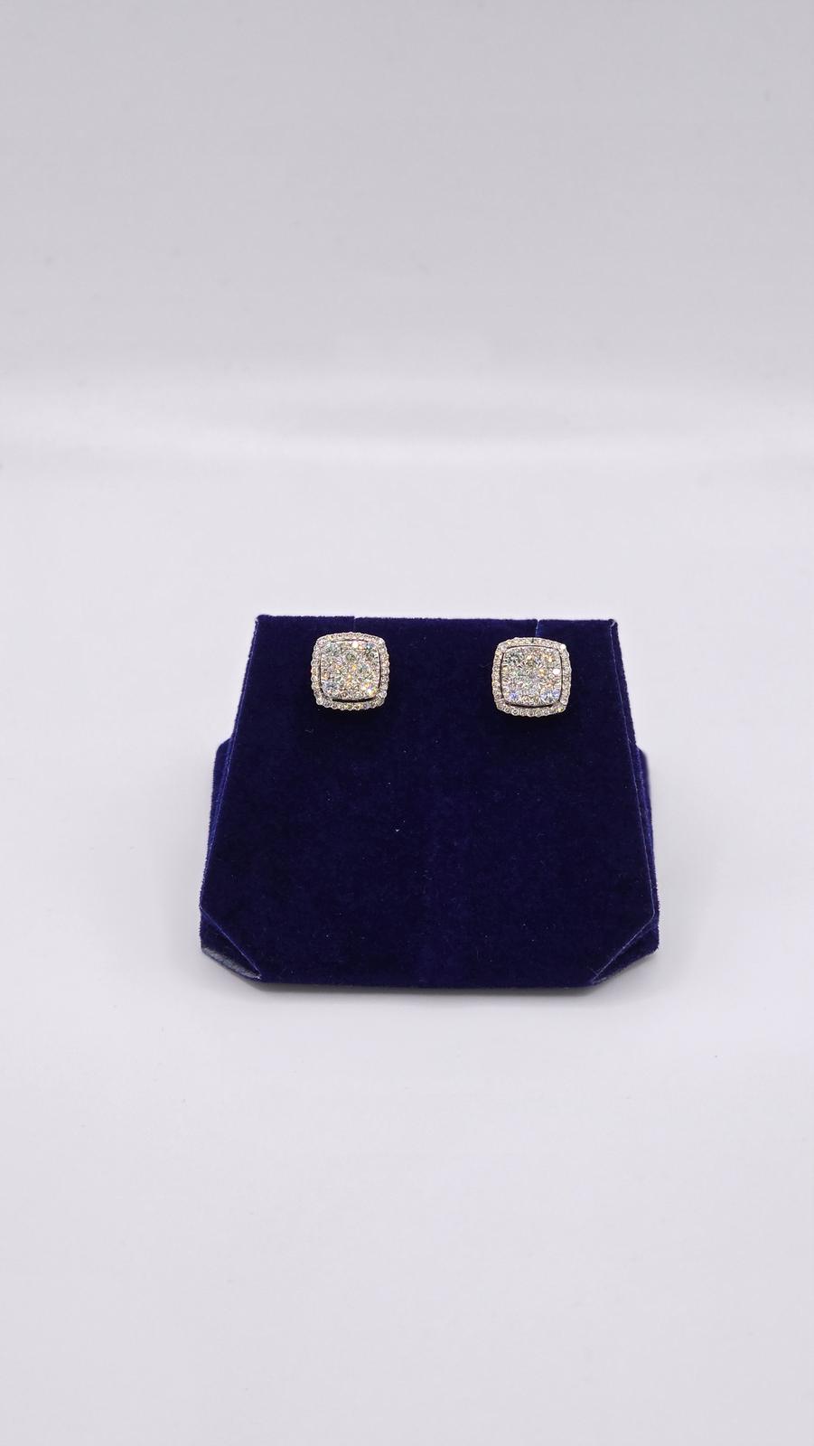 1.26 CTW Natural Diamond Cushion Halo Studs (10K White Gold) - Image 2
