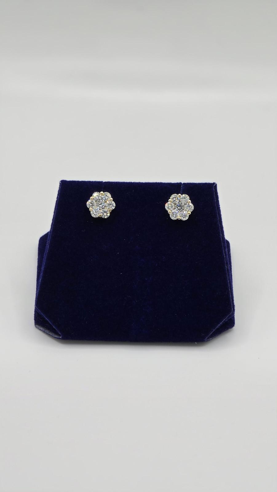 1.75 CTW Natural Diamond Flower-Cluster Studs (10K Yellow Gold) - Image 2