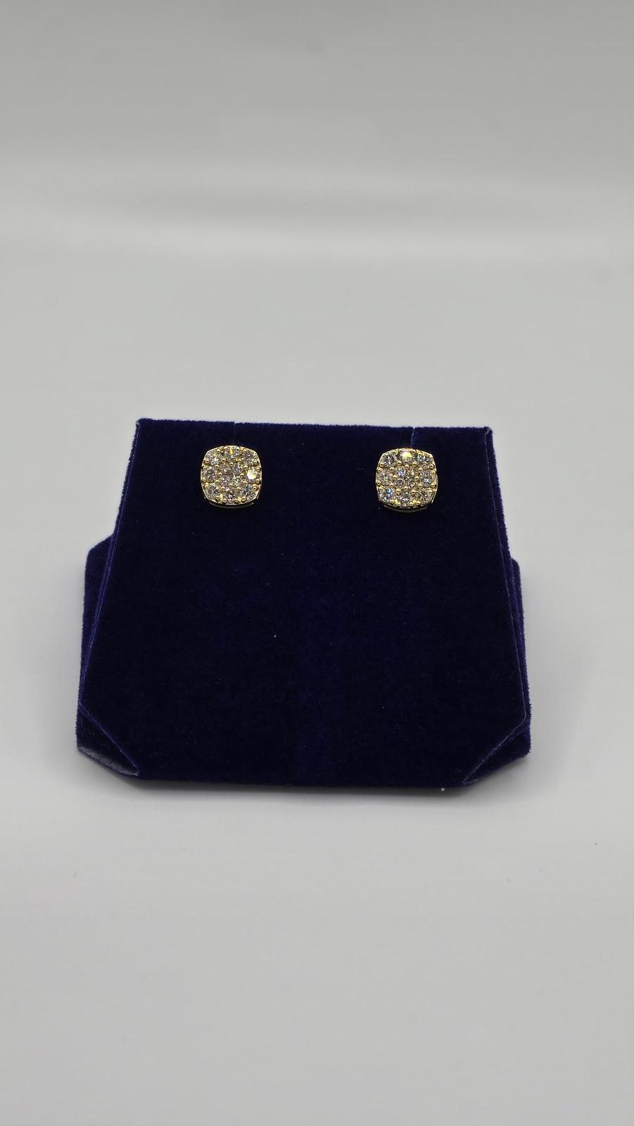 0.9 CTW Natural Diamond Cushion Pave Studs (10K Yellow Gold)