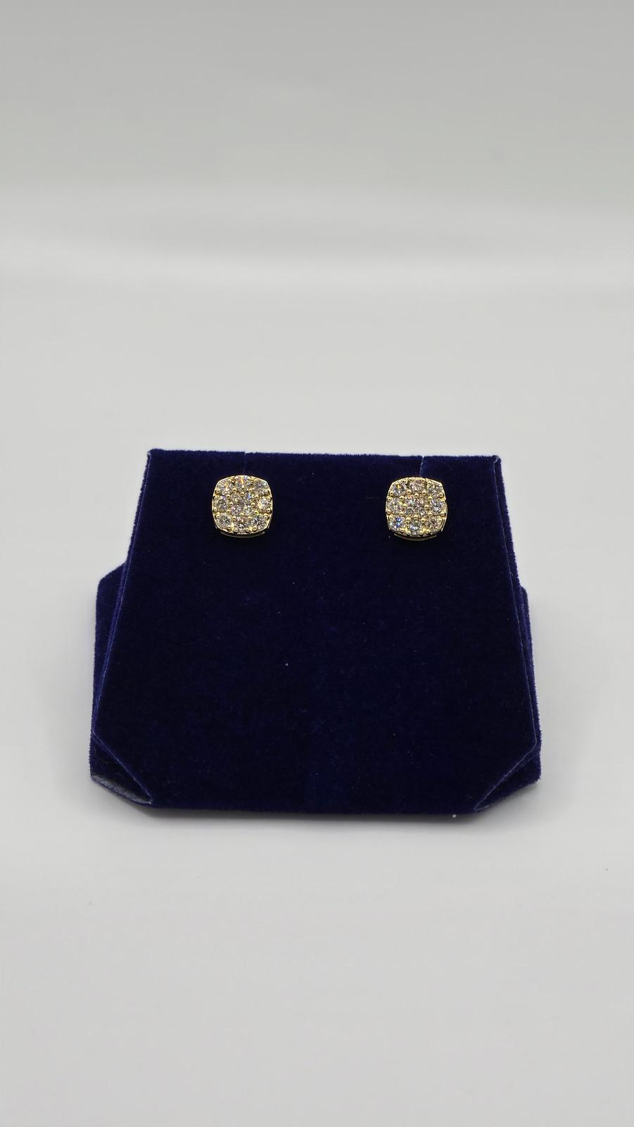 0.9 CTW Natural Diamond Cushion Pave Studs (10K Yellow Gold) - Image 2