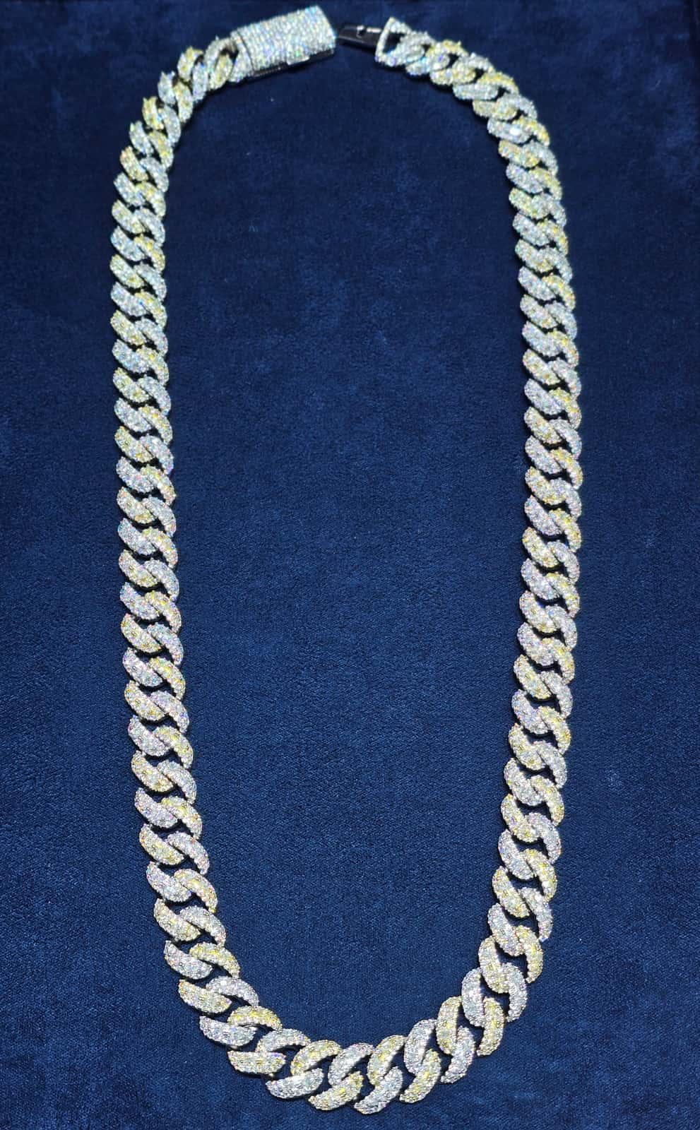 22-Inch Two-Tone Iced Cuban Chain (12mm)
