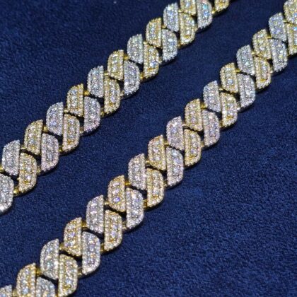 22-Inch Two-Tone Prong-Set Cuban Chain (12mm)