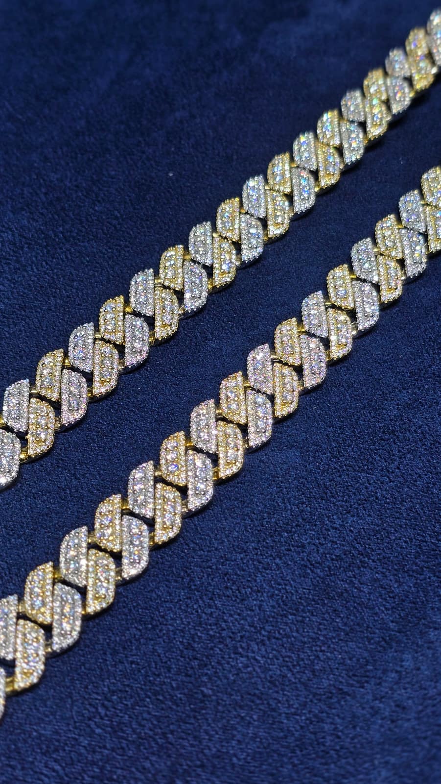 22-Inch Two-Tone Prong-Set Cuban Chain (12mm)